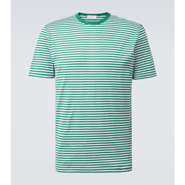 T-shirt homme bleu ciel à rayures coton Sunspel