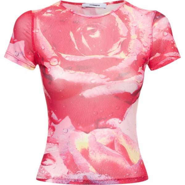 t-shirt Miaou rosa con stampe