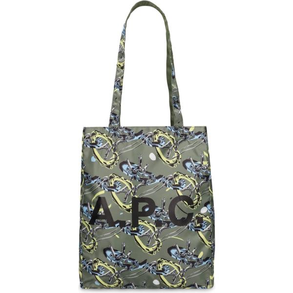 shopping bag A.p.c. verde con stampe