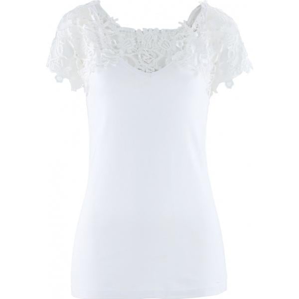 Maglia con pizzo e spalline a maniche corte in denim con aperture Bpc selection bianco