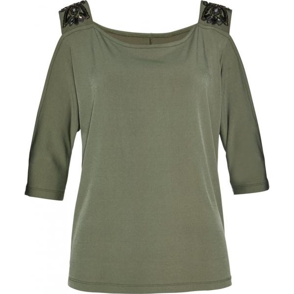 Maglia con strass e paillettes con spalle scoperte e fasce verde Bpc selection verde