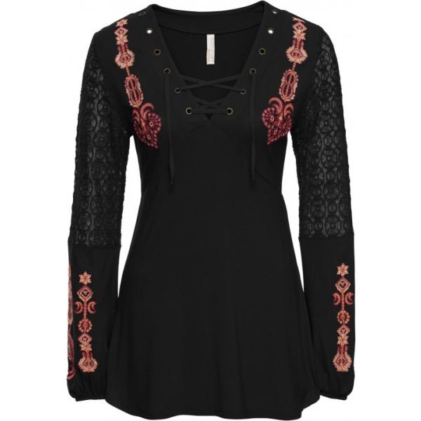 Top con pizzo e scollo nero BODYFLIRT boutique nero