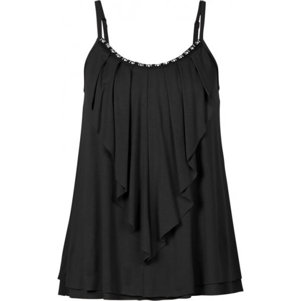 Top con drappeggio e volant contrasto con scollo in denim con strass impreziosito nero Bodyflirt nero