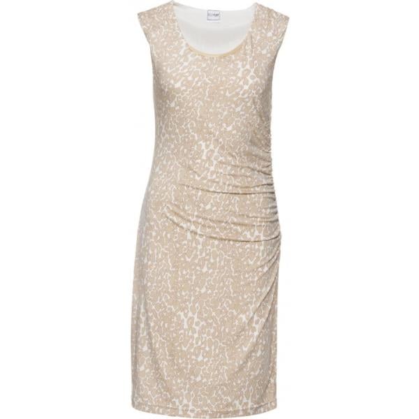 Vestito con arricciature fantasia con scollo jersey beige Bodyflirt animalier