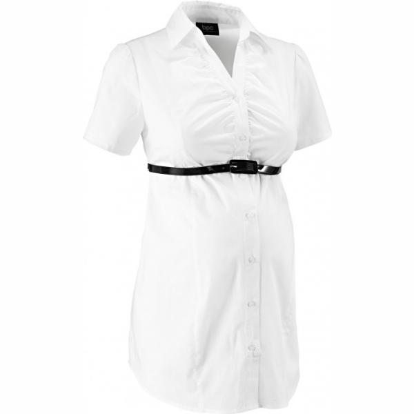 Camicia premaman con cintura effetto vernice con scollo a maniche corte Bpc bonprix collection bianco
