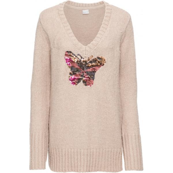Pullover farfalla con paillettes e scollo beige e corda Bodyflirt