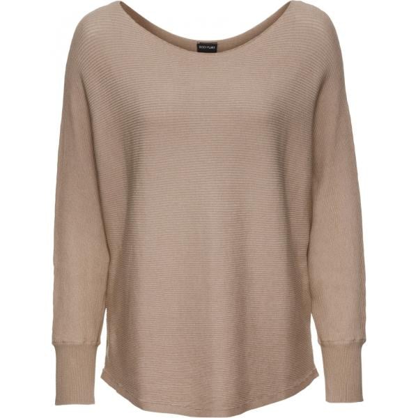 Pullover oversize a coste con scollo beige e corda Bodyflirt