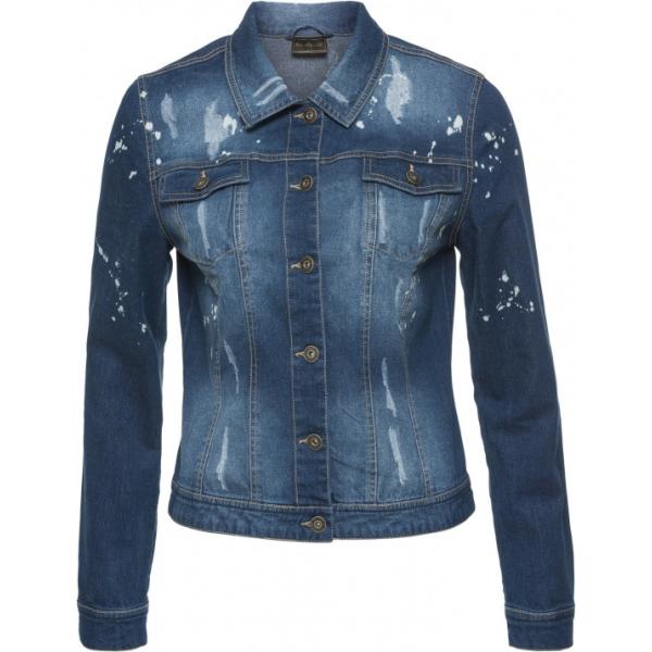 Giacca con taschini fantasia floreale stretto in denim blu Rainbow blu a fiori