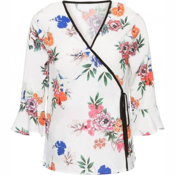 Blusa a portafoglio con scollo beige Bodyflirt