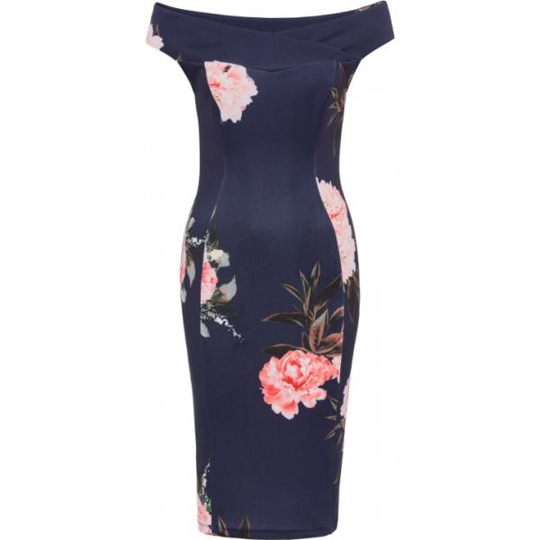 Vestito fantasia floreale con scollo blu BODYFLIRT boutique blu a fiori
