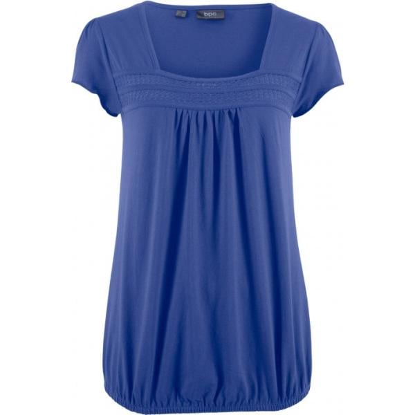Maglia con pizzo e scollo a maniche corte Bpc bonprix collection blu