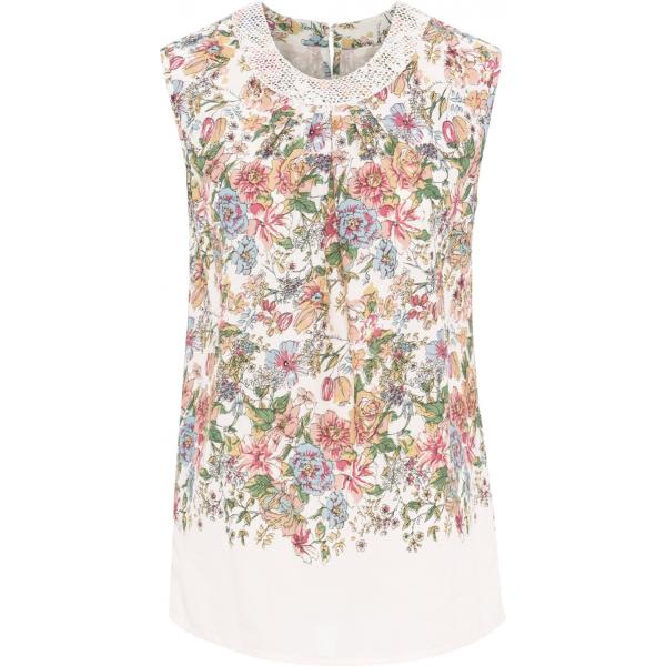 Blusa con pizzo fantasia con scollo senza maniche con pieghe bianco Rainbow bianco