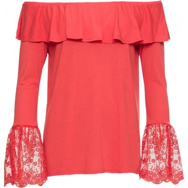 Maglia forma svasata con volant e scollo con pizzo rosso Rainbow rosso