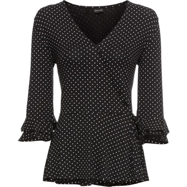 Maglia a portafoglio con volant fantasia bianco Bodyflirt bianco a pois