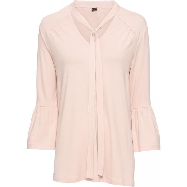 Maglia con fiocco lunga con scollo e volant beige Bodyflirt