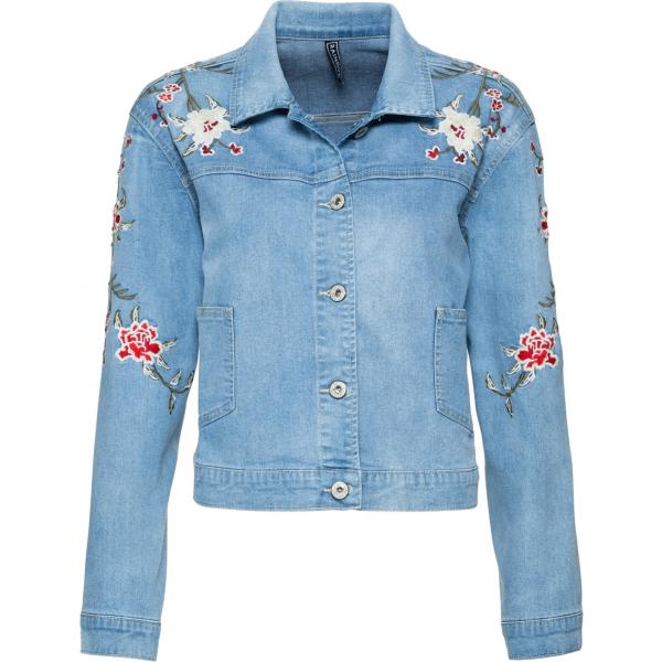 Giacca con taschini fantasia floreale con ricamo in denim blu Rainbow blu