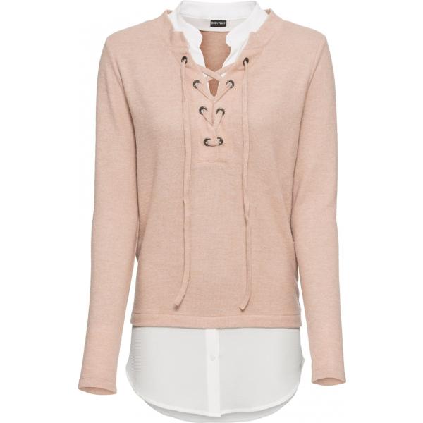 Maglia lunga con scollo in pile beige Bodyflirt