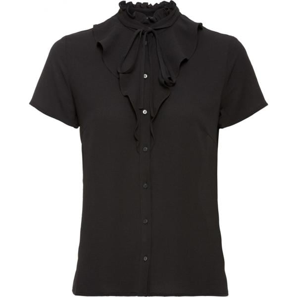 Blusa con volant colletto dritto a maniche corte crêpe nero Bodyflirt nero