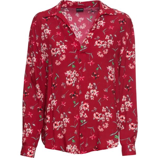 Camicia oversize fantasia con scollo tinta unita rosso Bodyflirt rosso tinta unita