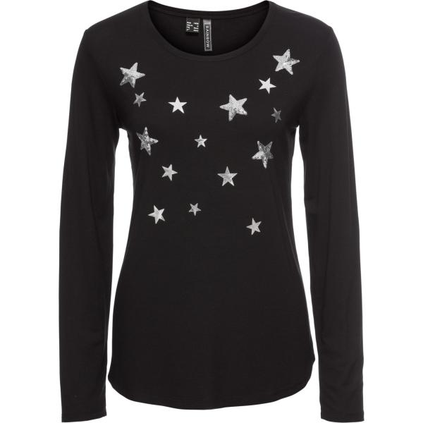 Maglia con paillettes e scollo a maniche lunghe stretto nero Rainbow nero