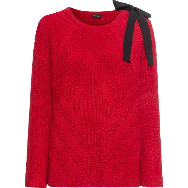 Pullover con fiocco lavorato a maglia con scollo rosso e corda Bodyflirt rosso