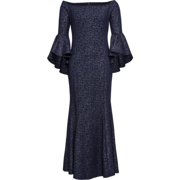 Vestito con volant effetto lucido con spalle scoperte blu BODYFLIRT boutique blu