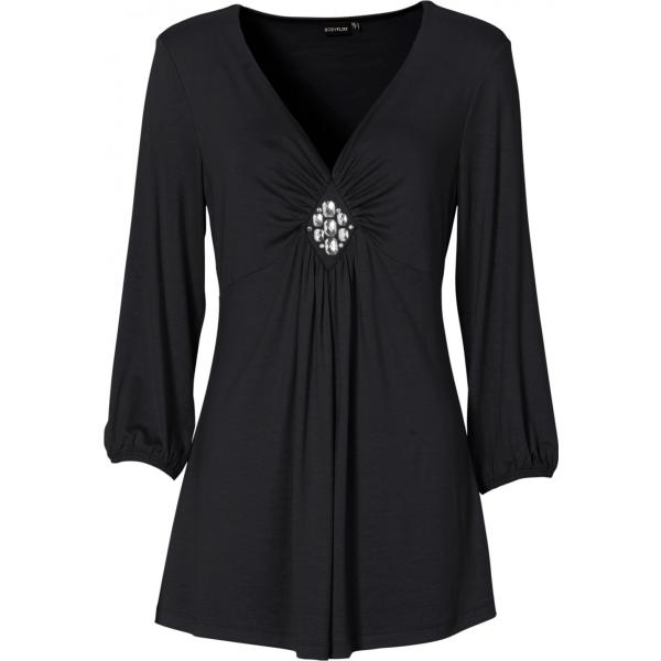 Maglia con strass scollatura con arricciature Bodyflirt nero
