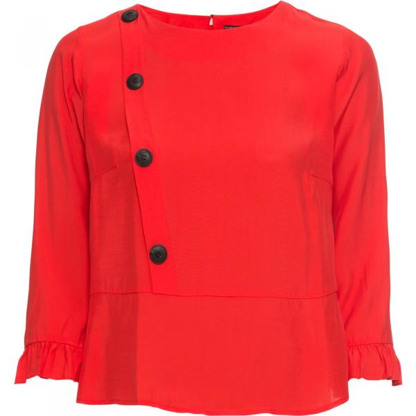 Blusa con volant scollo profondo con spacco e bottoni rosso Bodyflirt rosso