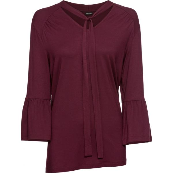 Maglia con fiocco lunga con scollo e volant rosso Bodyflirt rosso