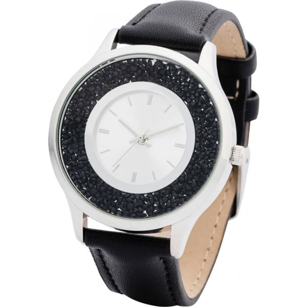 Orologio con strass contrasto con cinturino in pelle sintetica nero e argento Bpc bonprix collection nero