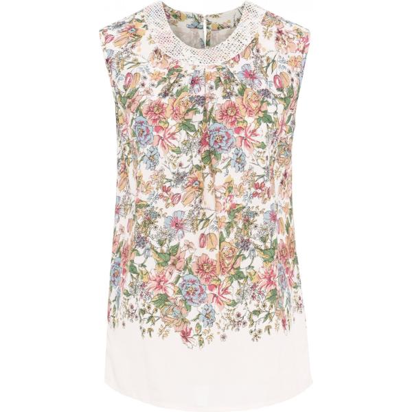 Blusa con pizzo fantasia con scollo senza maniche con pieghe bianco Rainbow bianco