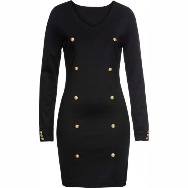 Vestito a tubino scollo profondo a maniche lunghe con bottoni nero Bodyflirt nero