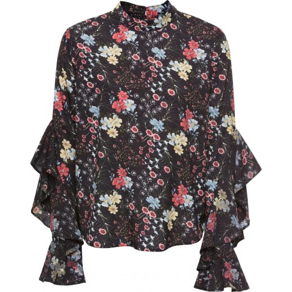 Blusa con volant a maniche lunghe nero Bodyflirt nero