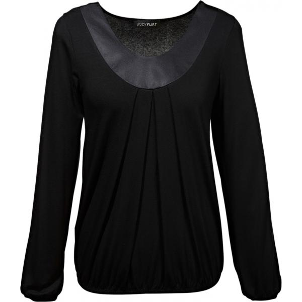 Maglia con scollo a maniche lunghe in raso con pieghe Bodyflirt nero