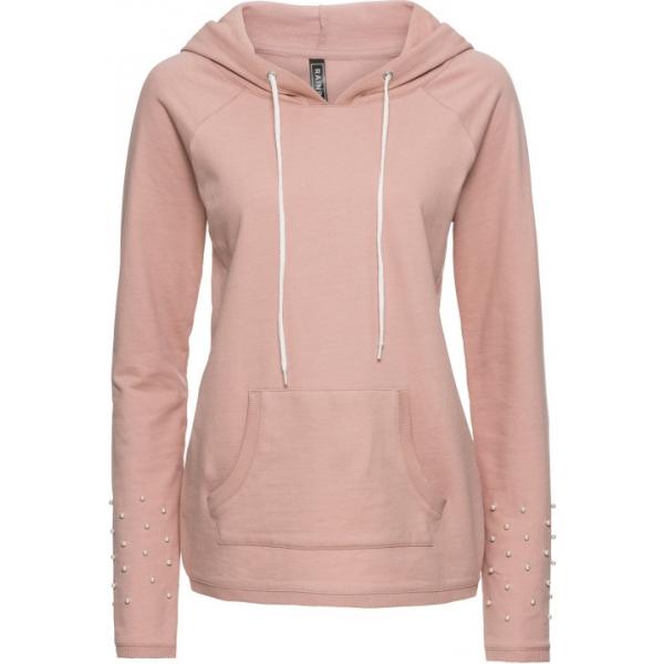 Felpa con perle e cappuccio in denim rosa Rainbow rosa