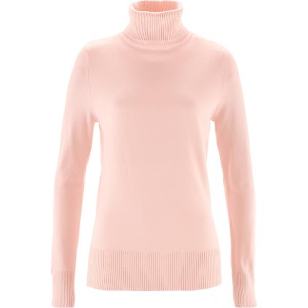 Maglia a coste collo a dolcevita con polsini Bpc bonprix collection rosa