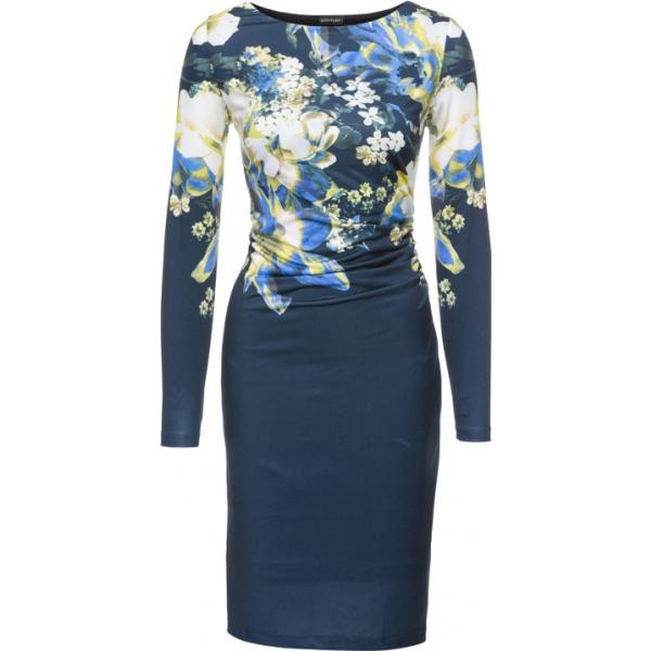 Vestito fantasia floreale con scollo a maniche lunghe stretto jersey Bodyflirt blu a fiori