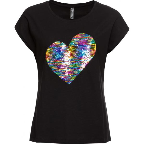 T-shirt con paillettes e scollo a maniche corte nero Rainbow nero