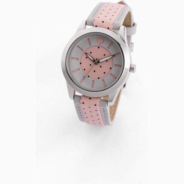 Orologio a pois con fibbia in pelle sintetica grigio e rosa e argento BODYFLIRT boutique viola