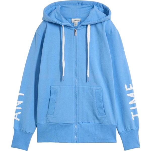 Felpa con cappuccio da donna in azzurro collo con cappuccio con zip in cotone organico bonprix
