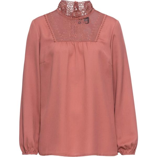 Blusa con pizzo e scollo a maniche lunghe con spacco marrone Bodyflirt marrone
