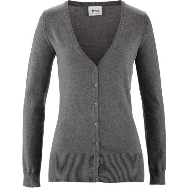Cardigan a coste con scollo in in maglia con polsini Bpc bonprix collection grigio