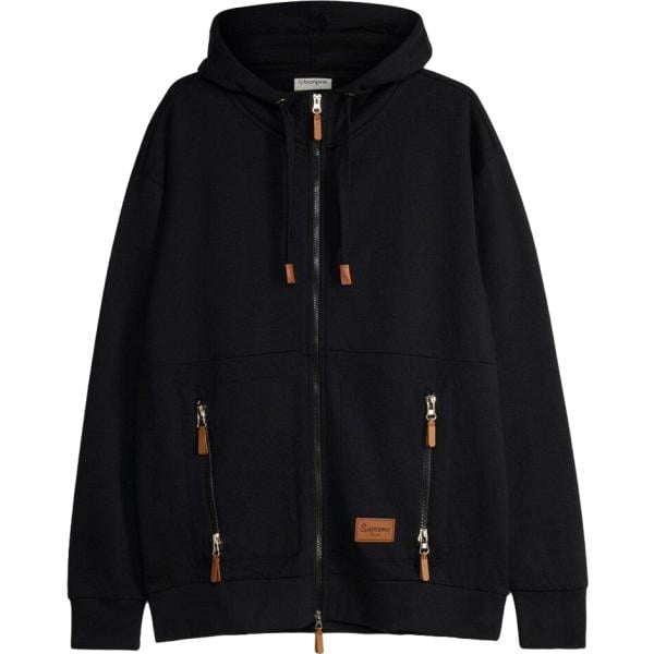 Felpa con cappuccio da uomo in nero pece collo con cappuccio con zip bonprix