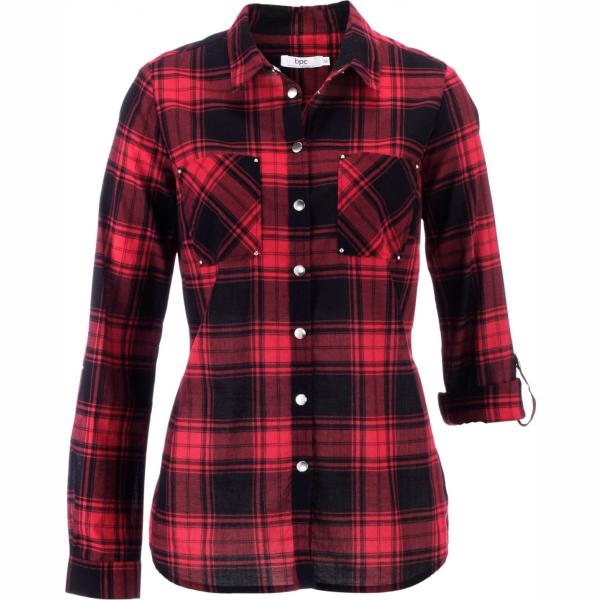Camicia sport fantasia a maniche lunghe in cotone aderente Bpc bonprix collection rosso a quadri