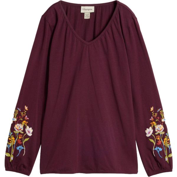Blusa da donna in rosso classico a maniche lunghe in cotone bonprix