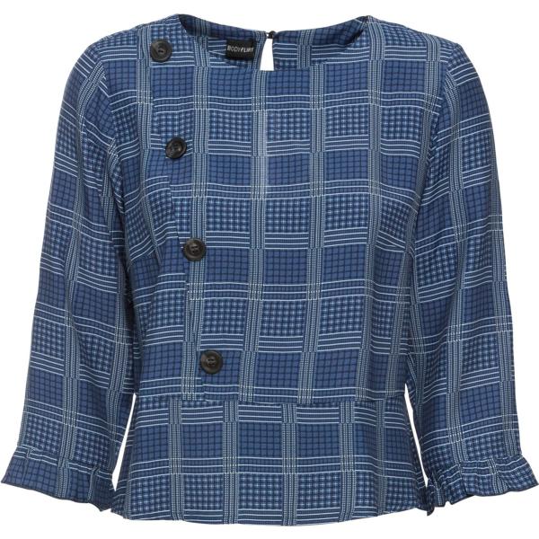 Blusa con volant scollo profondo con spacco e bottoni blu Bodyflirt blu