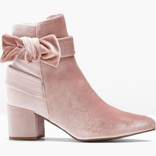 Stivaletti con fiocco e tacco largo con zip in velluto rosa Bpc selection premium rosa