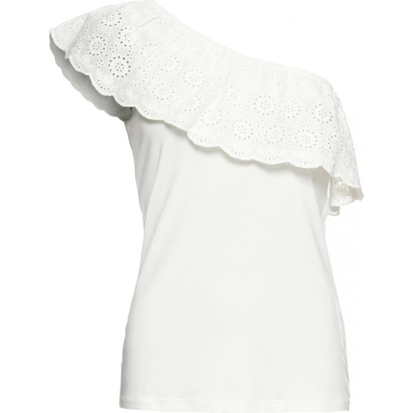 Top monospalla con ricamo e scollo bianco Bodyflirt bianco