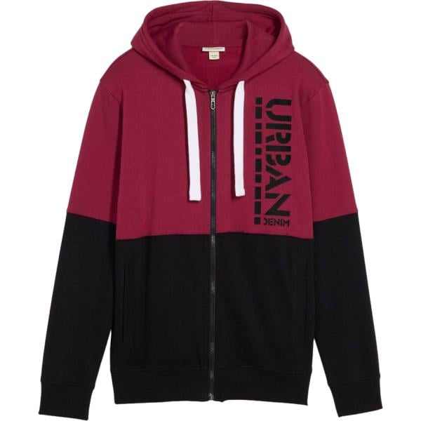Felpa con cappuccio da uomo in nero pece collo con cappuccio con zip in cotone organico bonprix