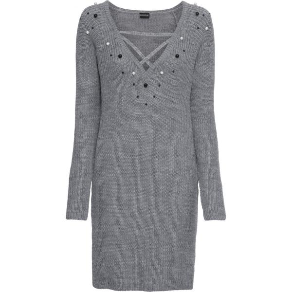 Vestito con perle e scollo con lacci incrociati in in maglia grigio Bodyflirt grigio